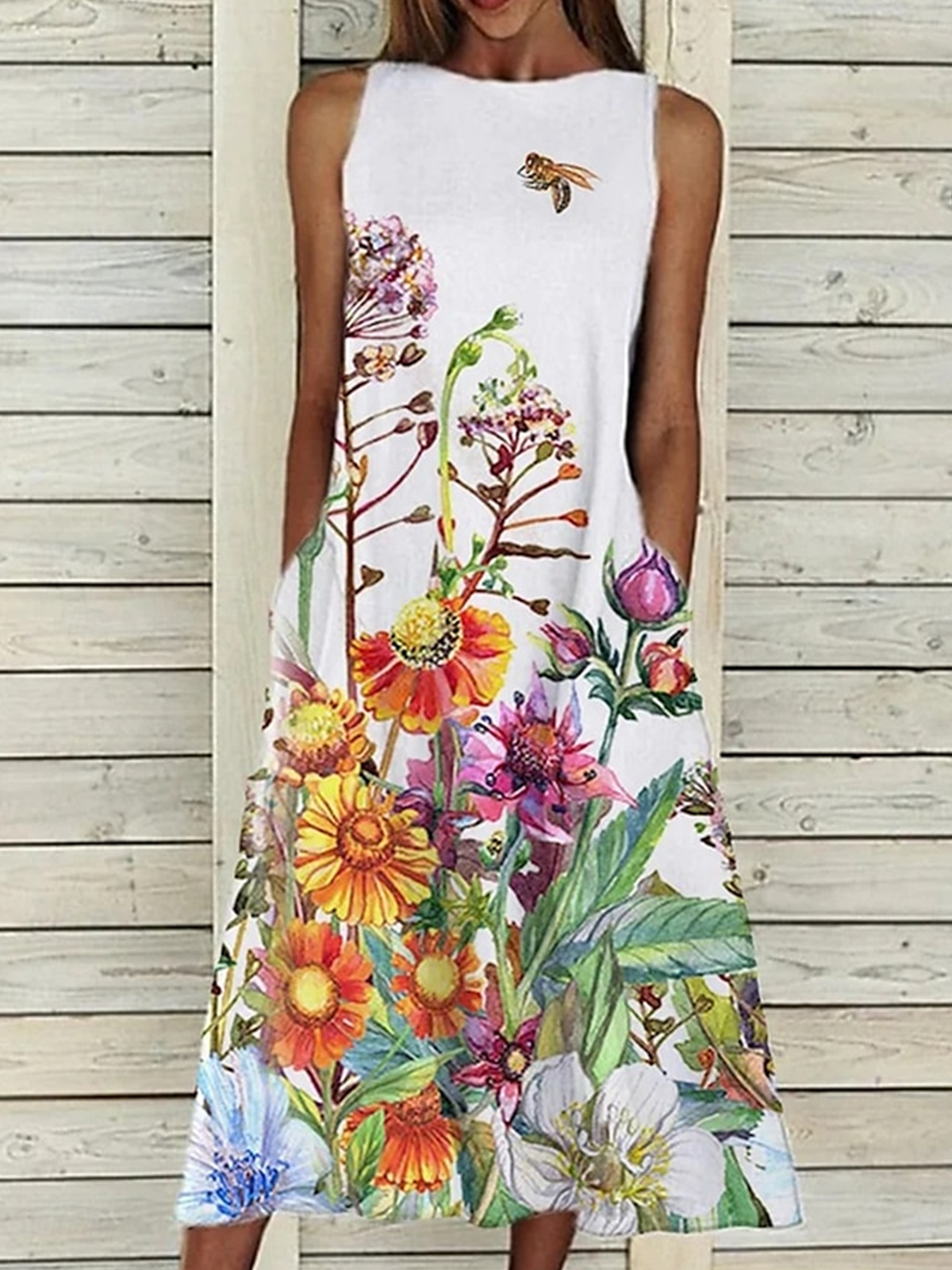 Femmes Floral Comme Image Col Rond Confortable Robe Maxi Décontracté