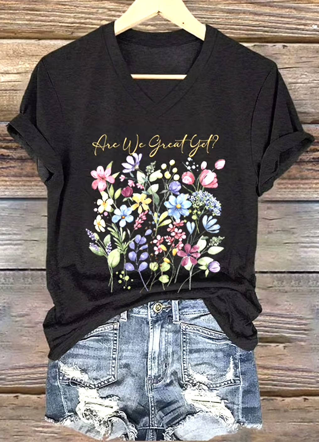 T-shirts Femmes Décontracté Floral Été Coton Col V Coupe Régulière Régulier Trapèze Régulier