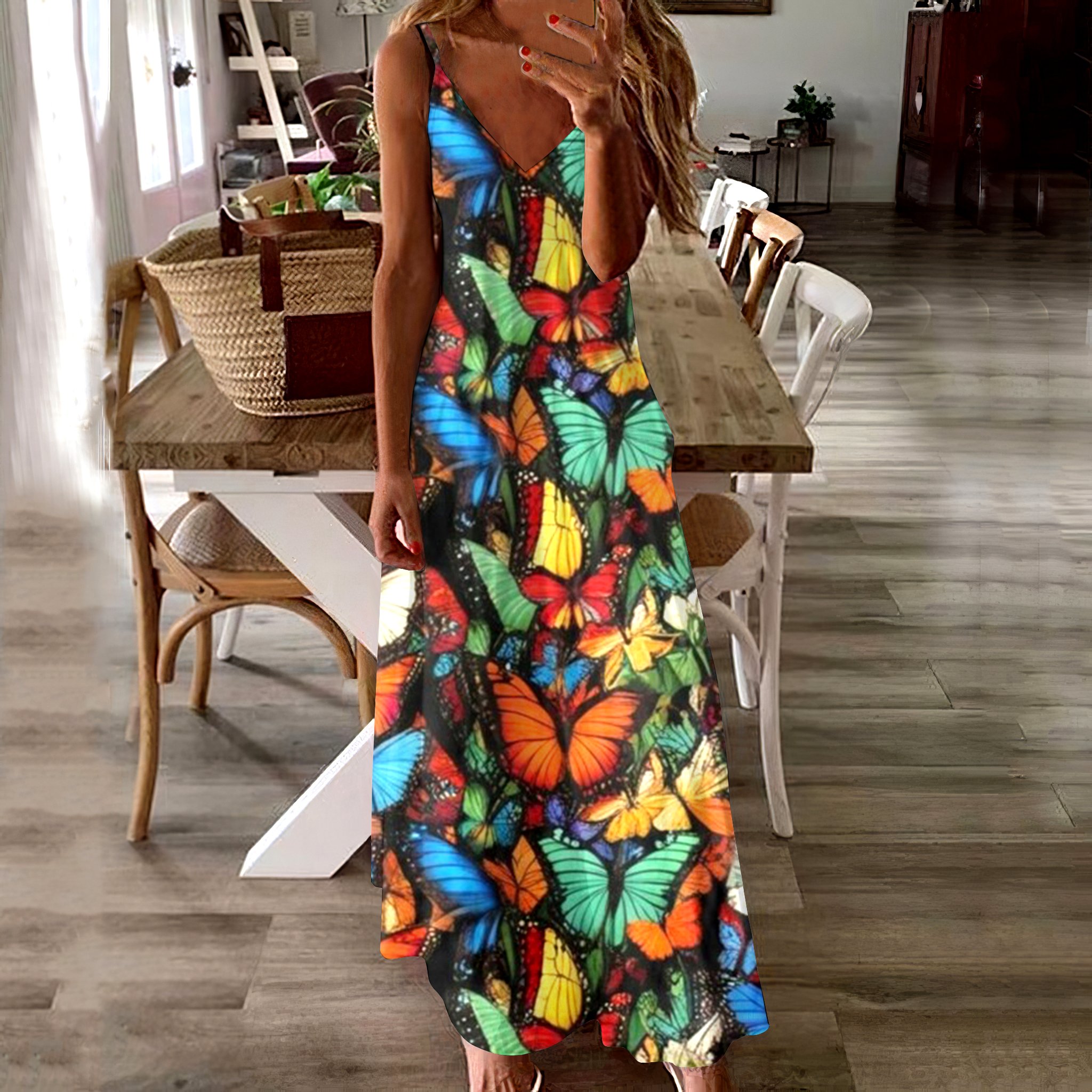 Femmes Géométrique Multicolore à Bretelles Confortable Robe Maxi Décontracté