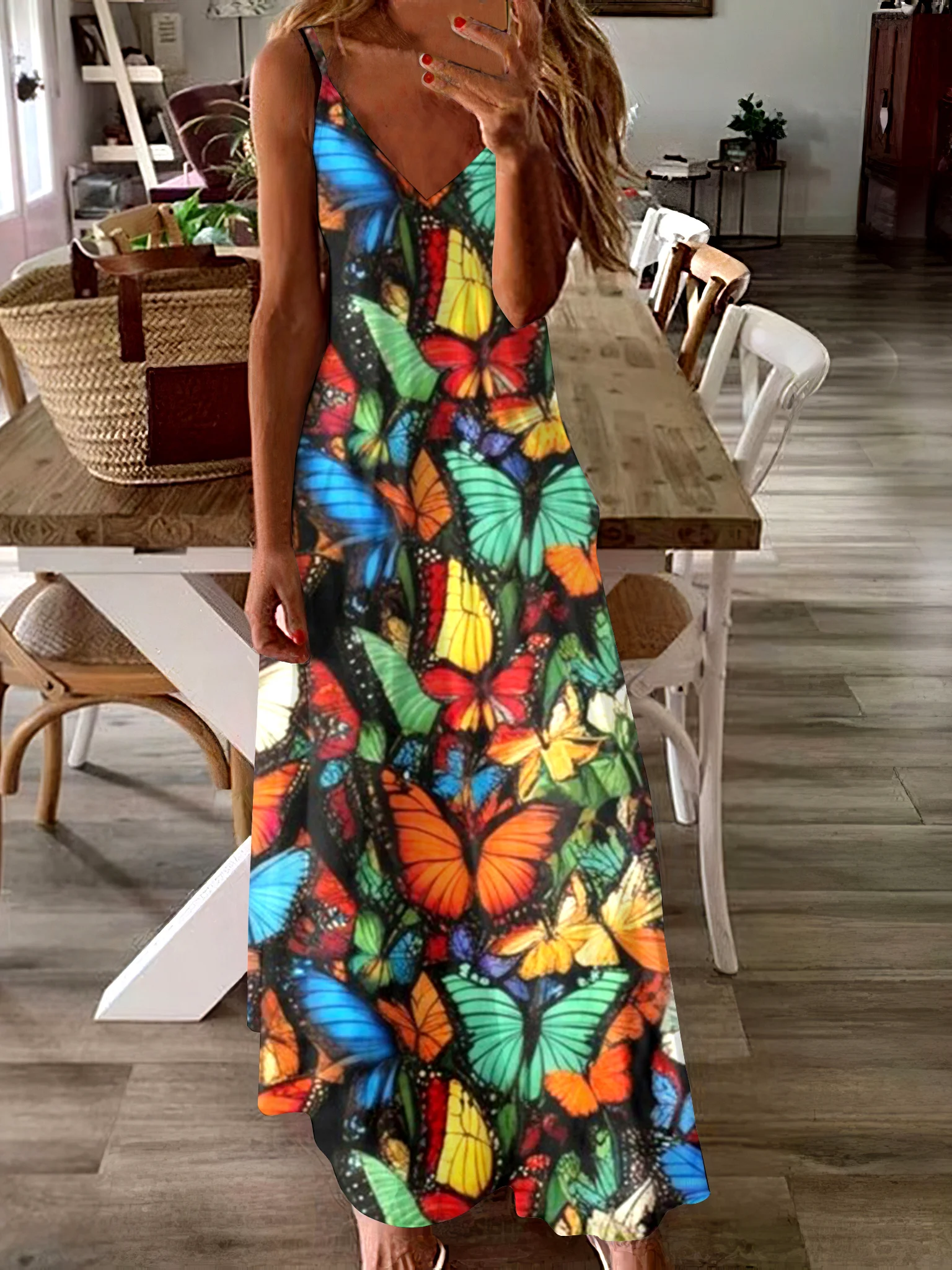 Femmes Géométrique Multicolore à Bretelles Confortable Robe Maxi Décontracté