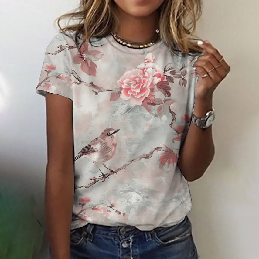 T-shirts Décontracté Imprimé d'Animal Été Micro-élasticité Quotidien Manches Courtes Régulier Trapèze Régulier pour Femmes