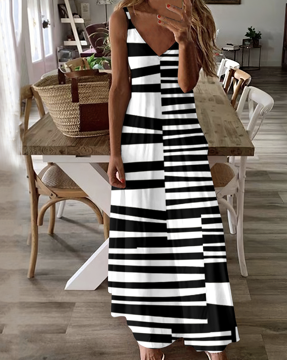 Femmes Géométrique Blanc à Bretelles Confortable Robe Maxi Décontracté