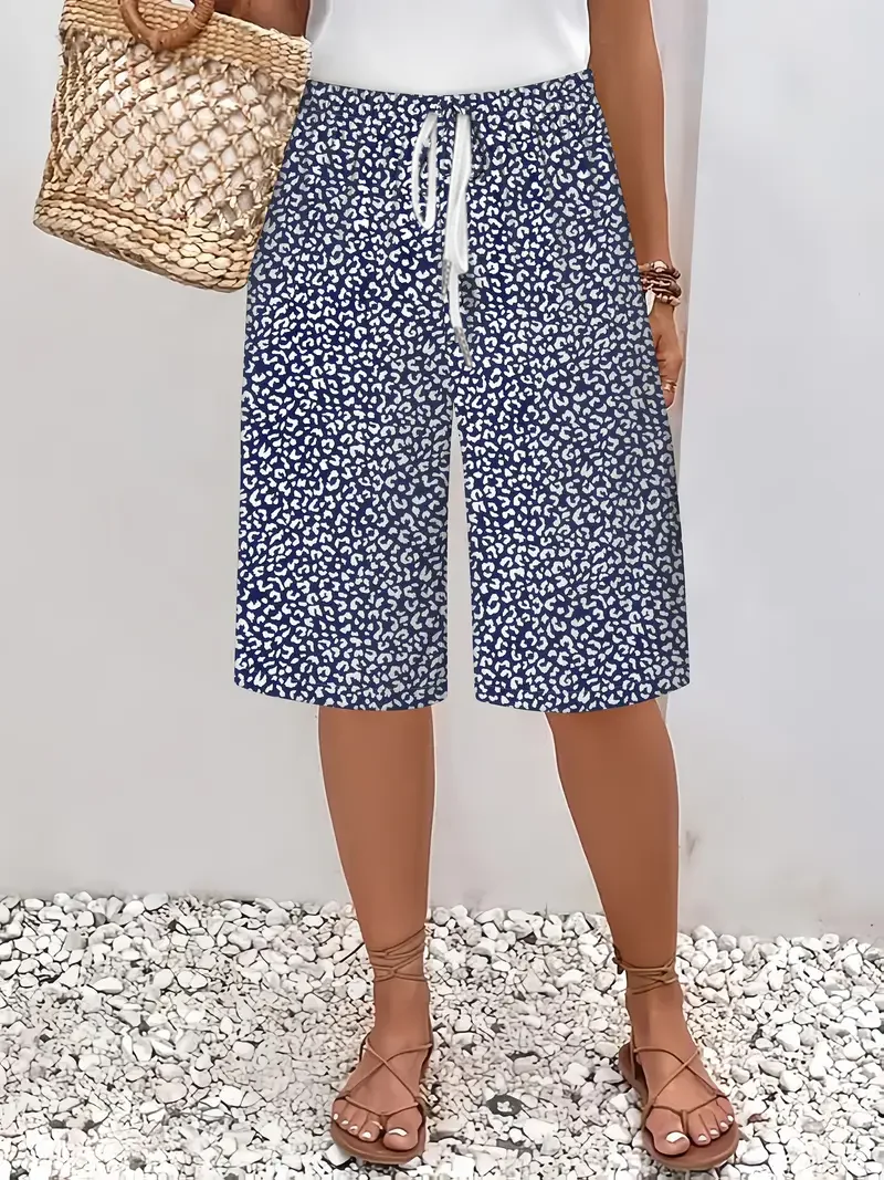 Pantalons Décontracté Floral Été Polyester Naturel Ample Pantalon droit Droit Régulier pour Femmes