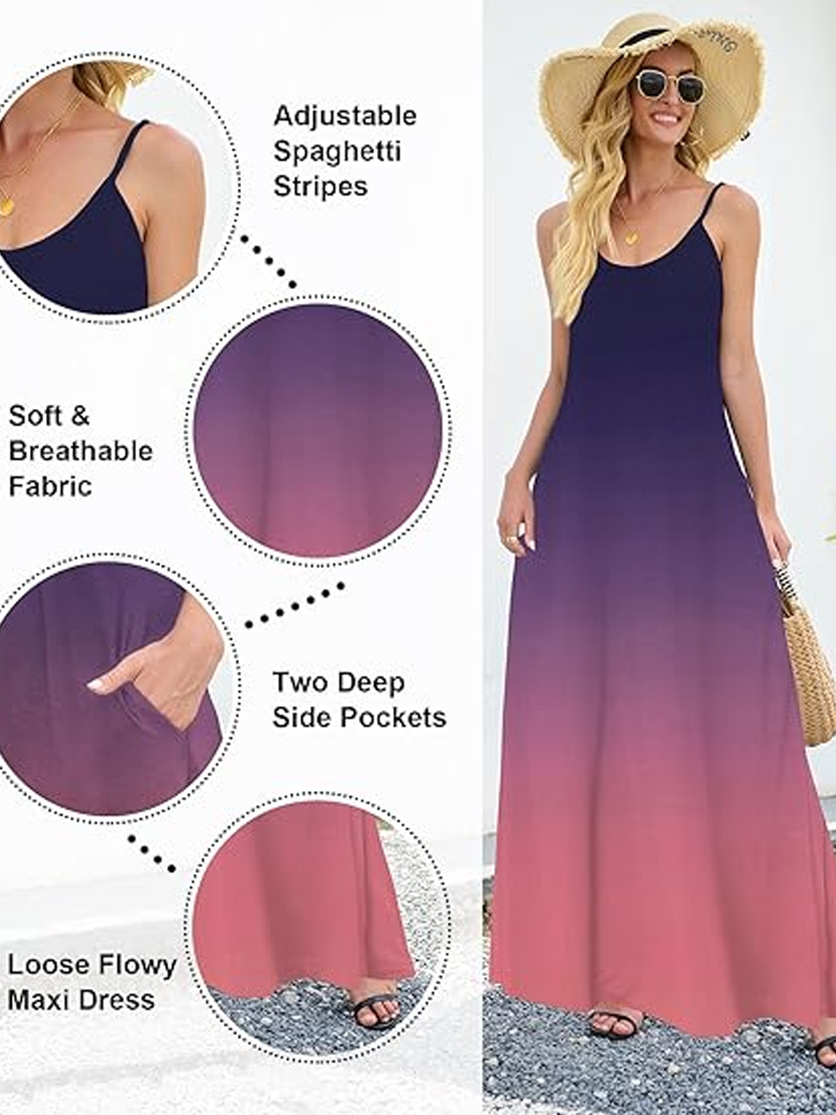 Femmes Ombre Orange Col Rond Confortable Robe Maxi Décontracté