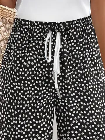 Pantalons Femmes Pois Polka Décontracté Été Polyester Naturel Quotidien Ample Pantalon droit Régulier
