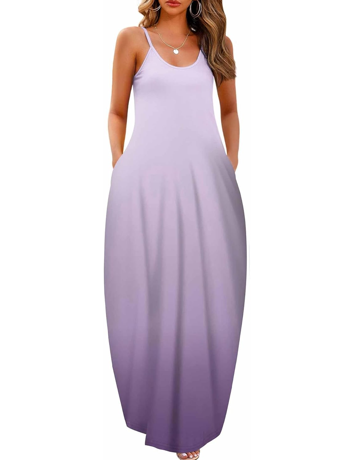Femmes Ombre Orange Col Rond Confortable Robe Maxi Décontracté