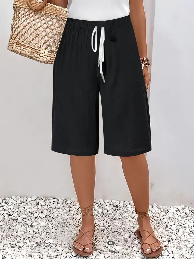 Pantalons Femmes Décontracté Plain Été Polyester Naturel Ample Pantalon droit Régulier Cinquième pantalon
