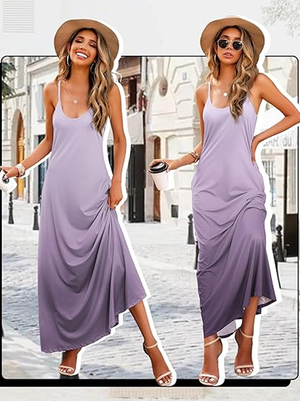Femmes Ombre Orange Col Rond Confortable Robe Maxi Décontracté