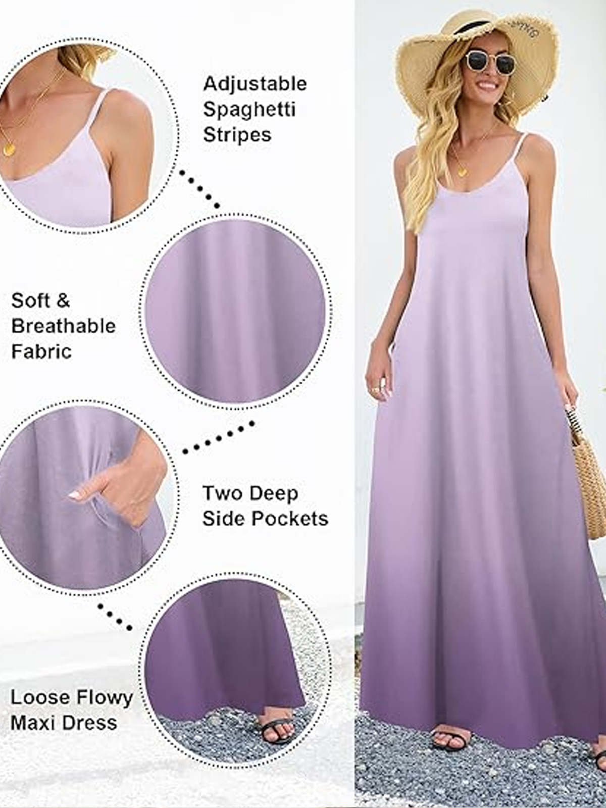 Femmes Ombre Orange Col Rond Confortable Robe Maxi Décontracté