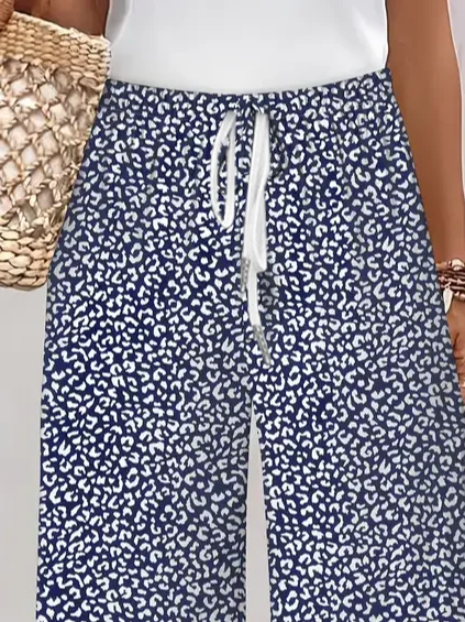 Pantalons Décontracté Floral Été Polyester Naturel Ample Pantalon droit Droit Régulier pour Femmes