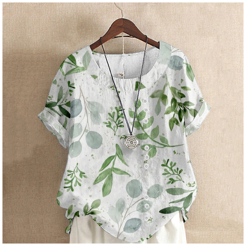 Blouses Femmes Simple Floral Été Coton Aucune élasticité Domestique Coupe Régulière Col Rond Régulier