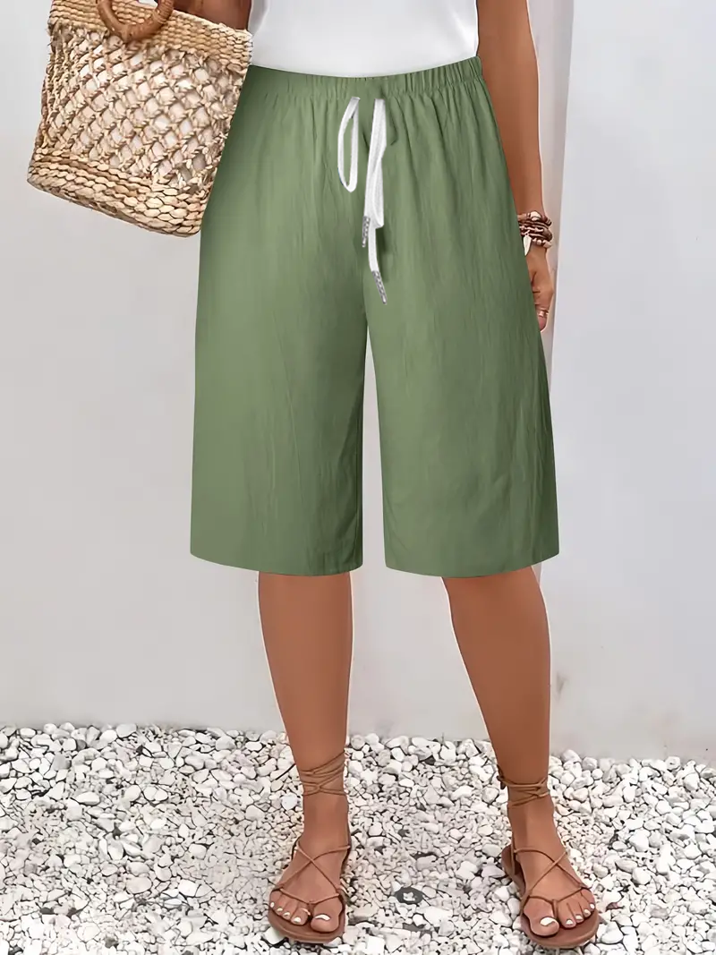 Pantalons Femmes Décontracté Plain Été Polyester Naturel Ample Pantalon droit Régulier Cinquième pantalon