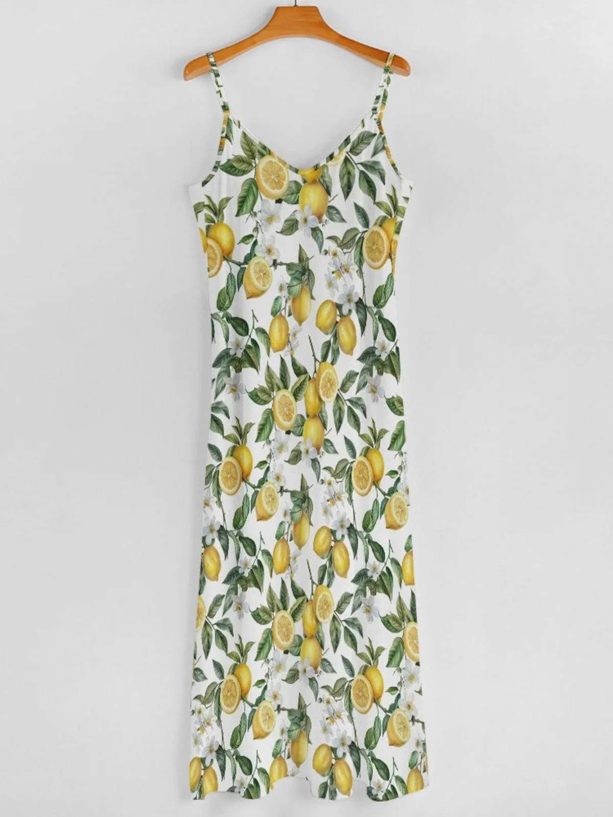 Femmes Fruit Blanc Col V Confortable Robe Maxi Décontracté