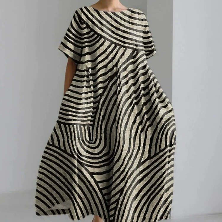 Femmes Rayé Comme Image Col Rond Confortable Robe Maxi Décontracté