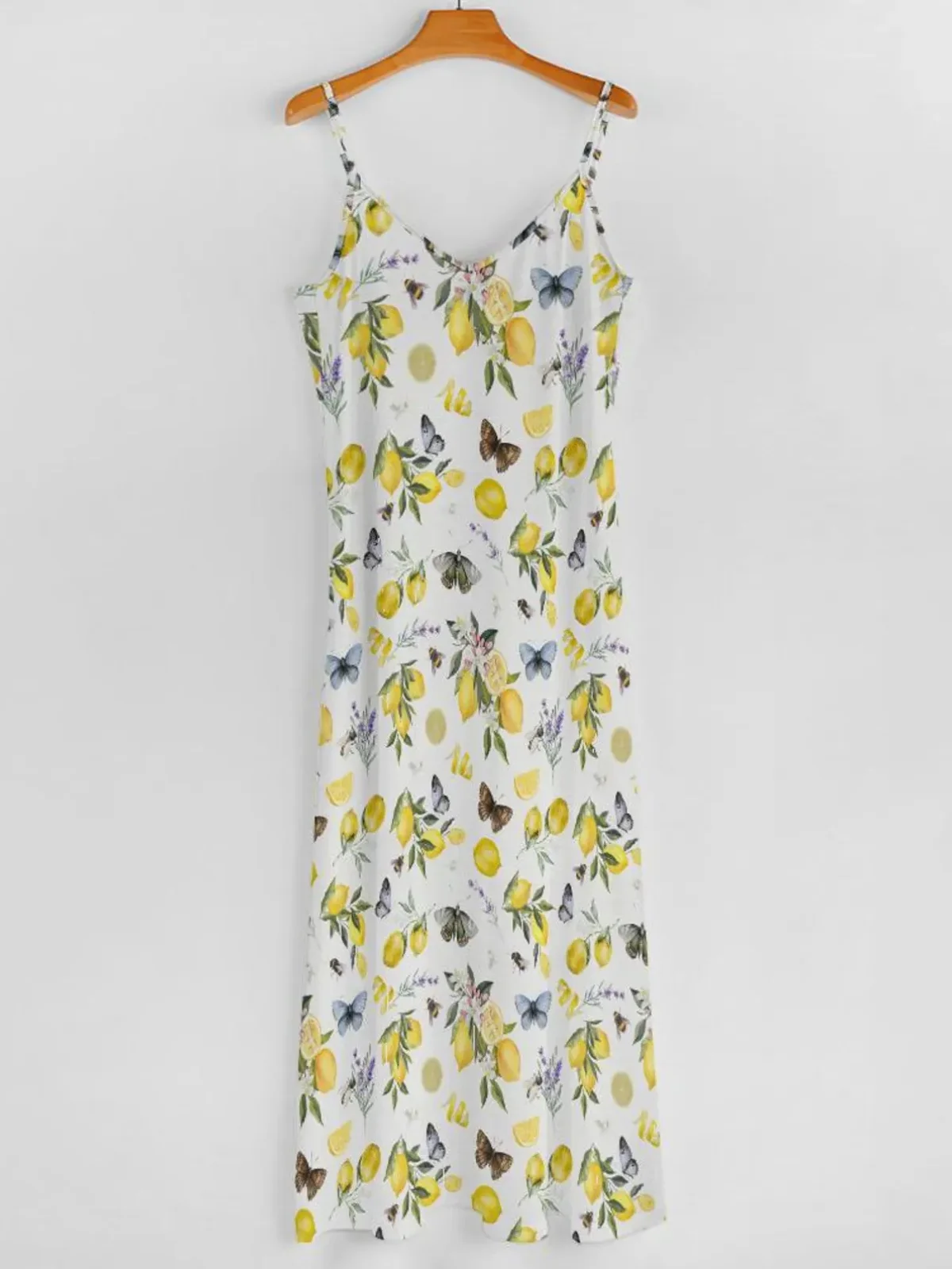 Femmes Fruit Blanc Col V Confortable Robe Maxi Décontracté