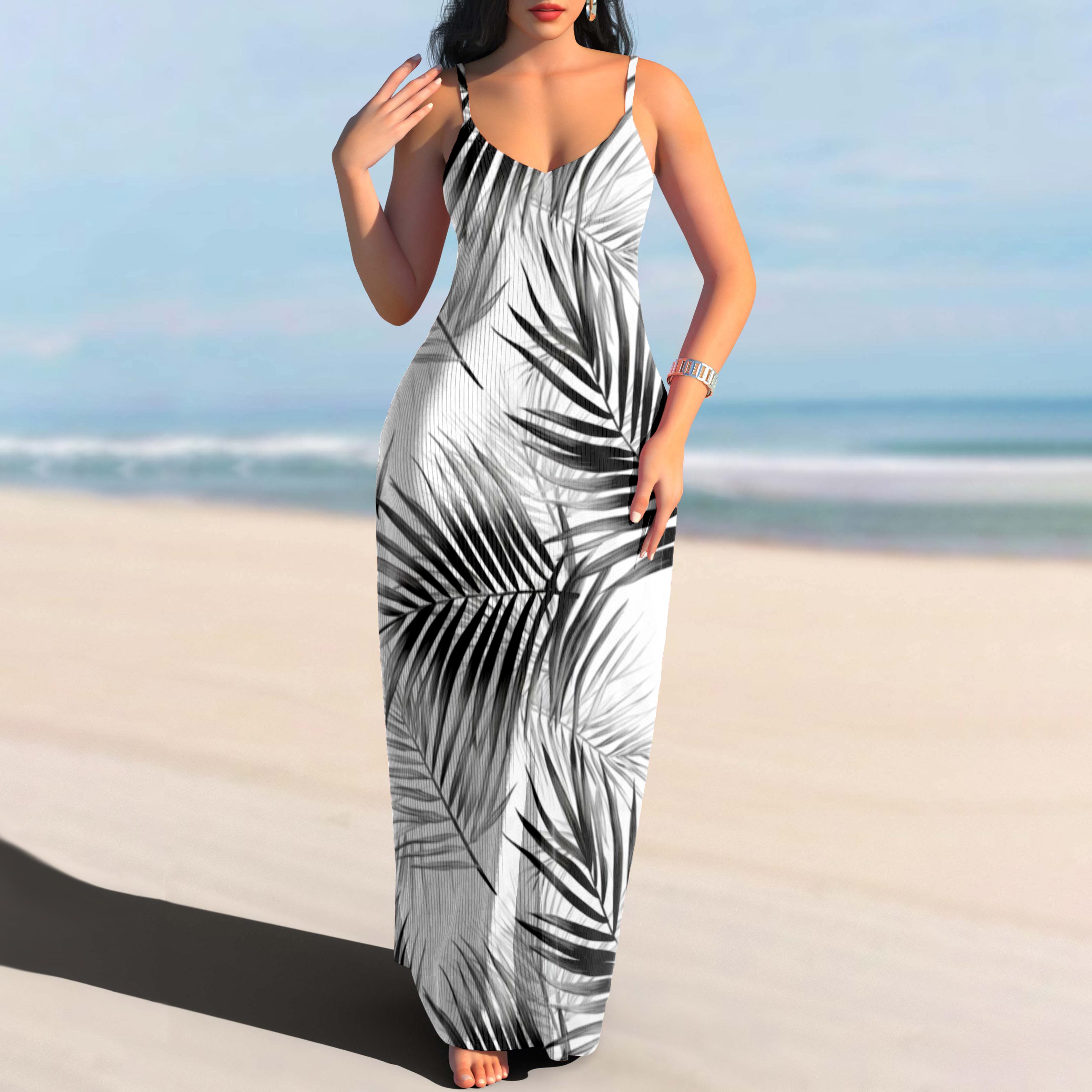Femmes Floral Blanc à Bretelles Confortable Robe Maxi Décontracté