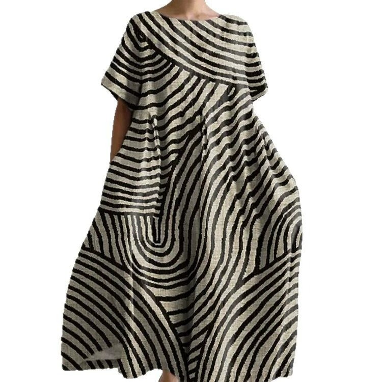 Femmes Rayé Comme Image Col Rond Confortable Robe Maxi Décontracté