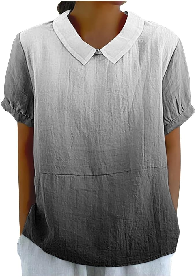 Blouses Femmes Décontracté Ombre Été Aucune élasticité Quotidien Ample Demi Manche Col Châle Droit