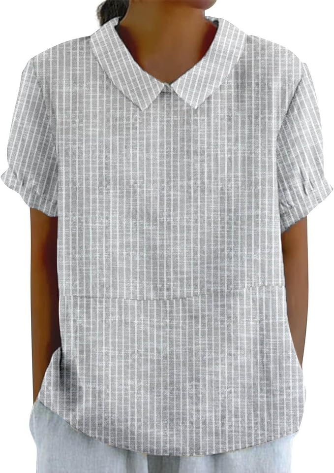 Blouses Femmes Élégant Été Plaid Aucune élasticité Demi Manche Col Châle Régulier Droit Régulier