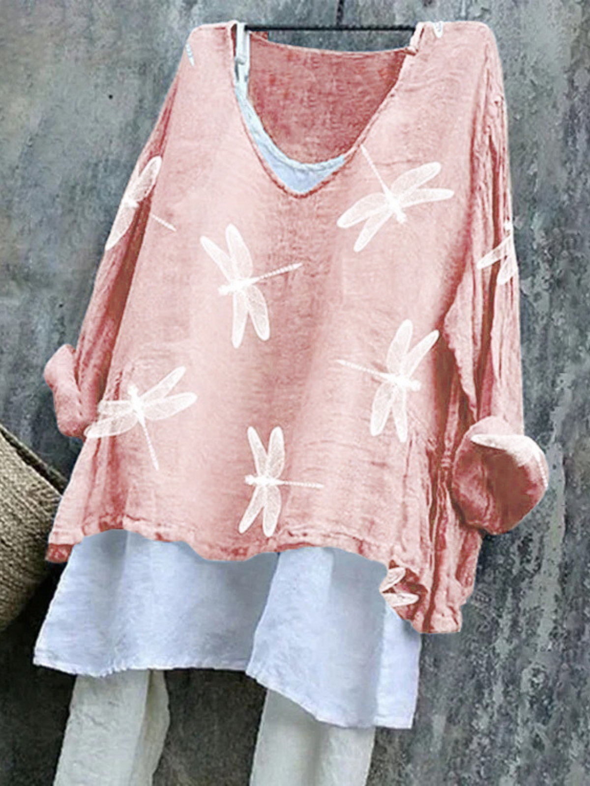 T-shirts Femmes en Lin Imprimé d'Animal Printemps / Automne Coton Col V Quotidien Manches Longues Trapèze Régulier