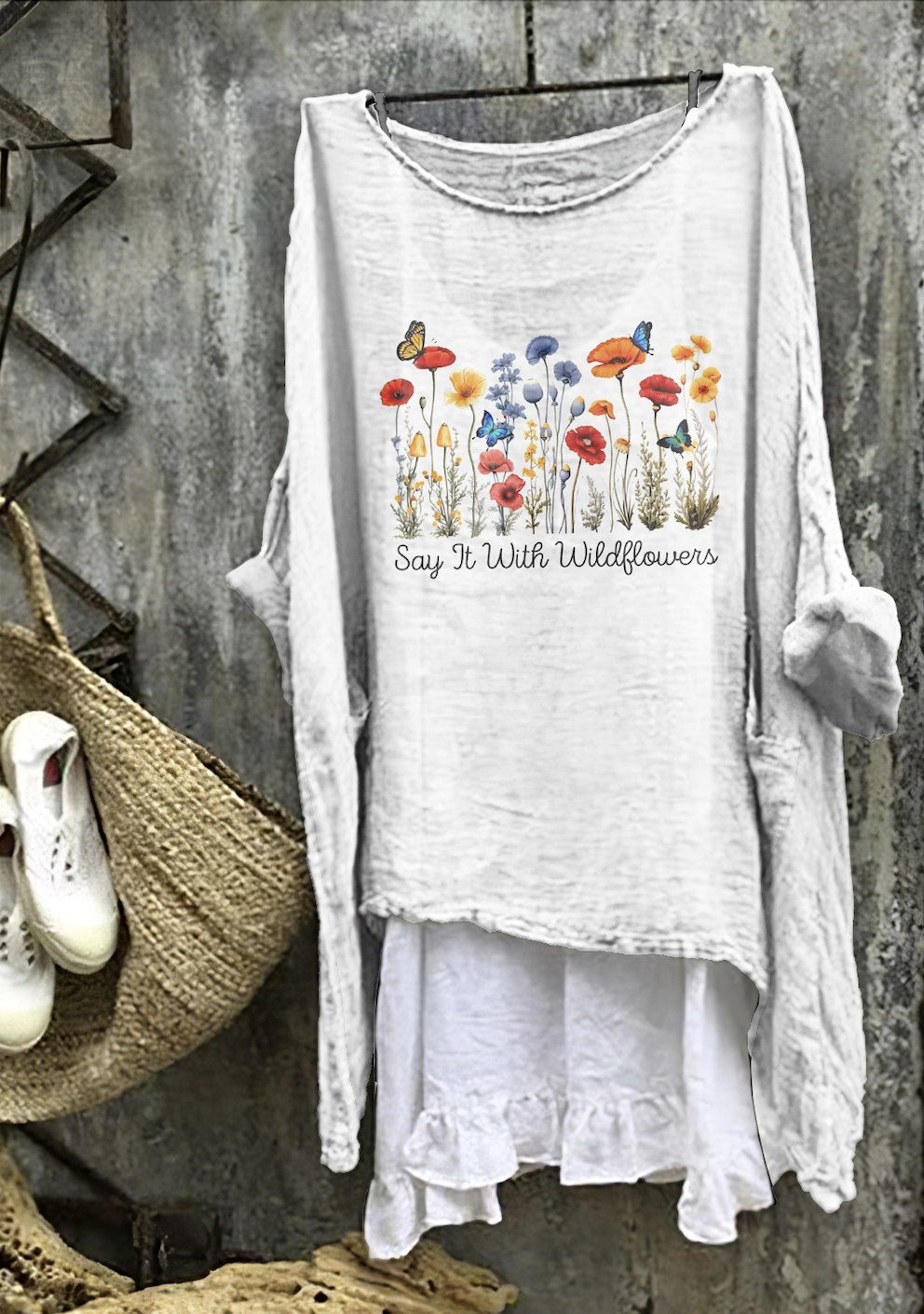 Femmes Floral Blanc Col Rond Confortable Robe Mi-Longue Décontracté