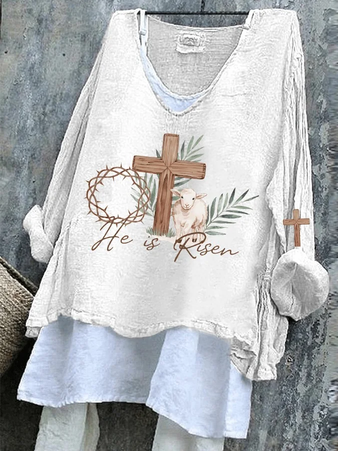 T-shirts Rétro Printemps / Automne PÂQUES (lapin) Coton Micro-élasticité Ample Régulier Trapèze Régulier pour Femmes