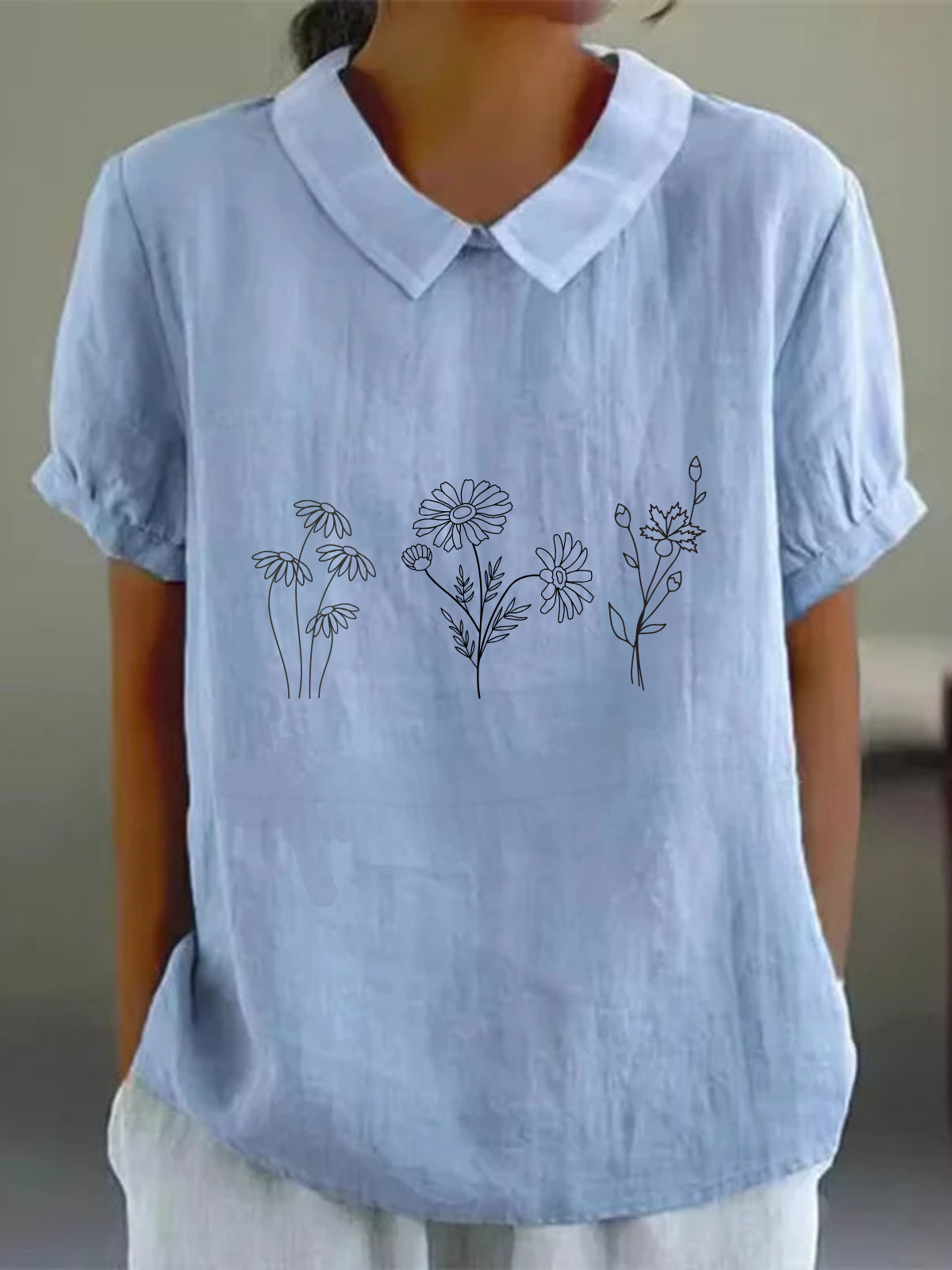 Blouses Femmes Décontracté Été Marguerite Polyester Quotidien Demi Manche Col Châle Régulier Régulier
