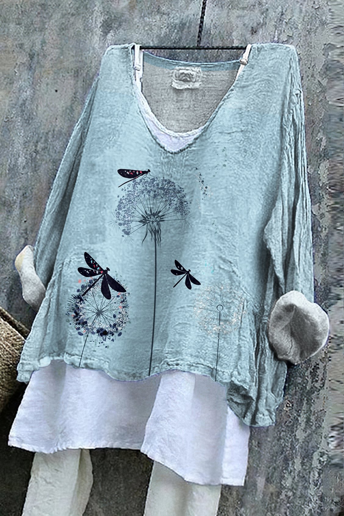 T-shirts Femmes Décontracté Floral Printemps / Automne en Lin Micro-élasticité Coupe Régulière Manches Longues Régulier Trapèze