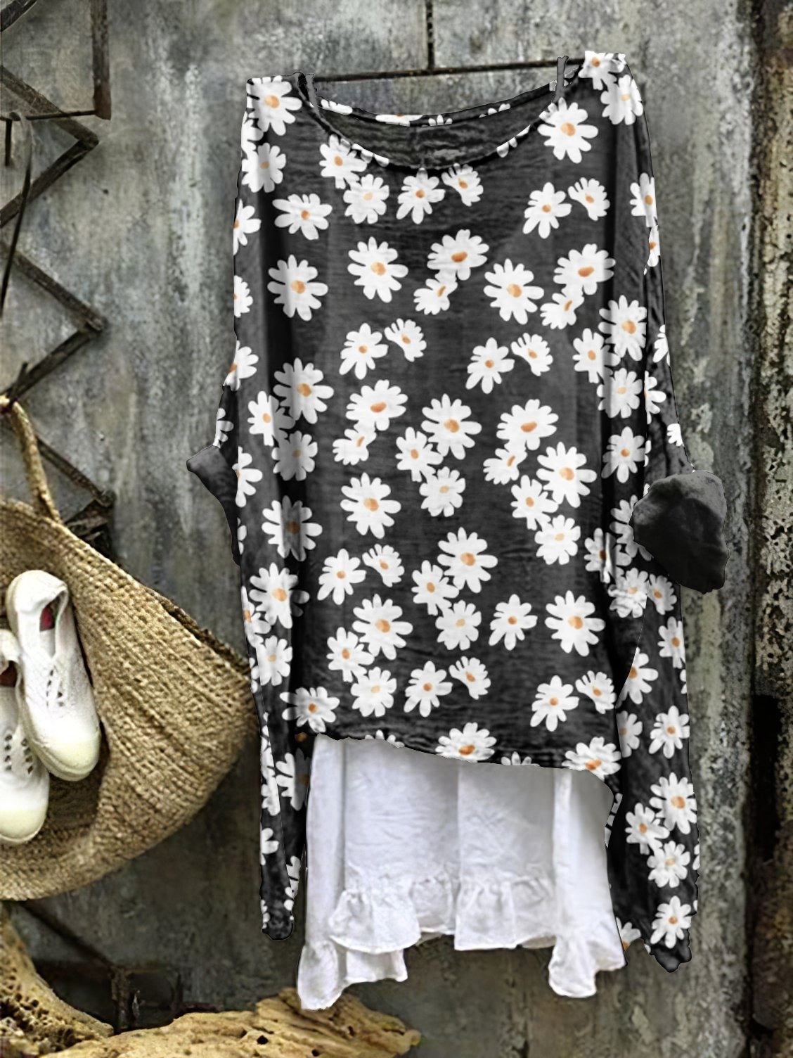 Femmes Floral Vert Col Rond Confortable Robe Mi-Longue Décontracté