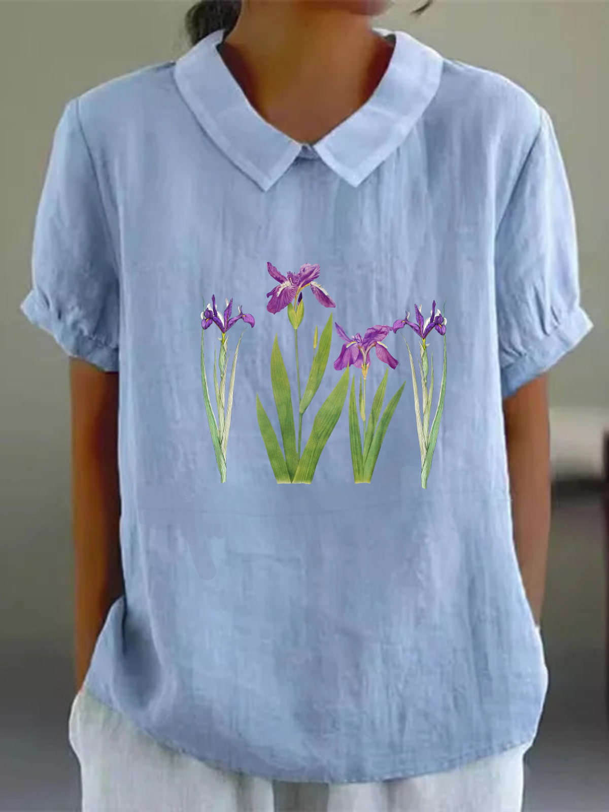Blouses Simple Floral Été Polyester Aucune élasticité Ample Demi Manche Col Châle Régulier pour Femmes