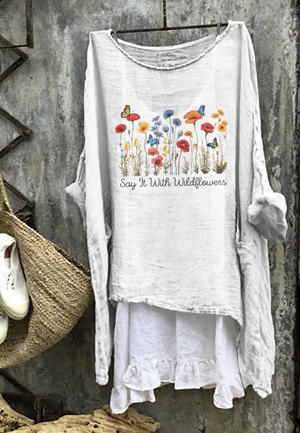 Femmes Floral Blanc Col Rond Confortable Robe Mi-Longue Décontracté