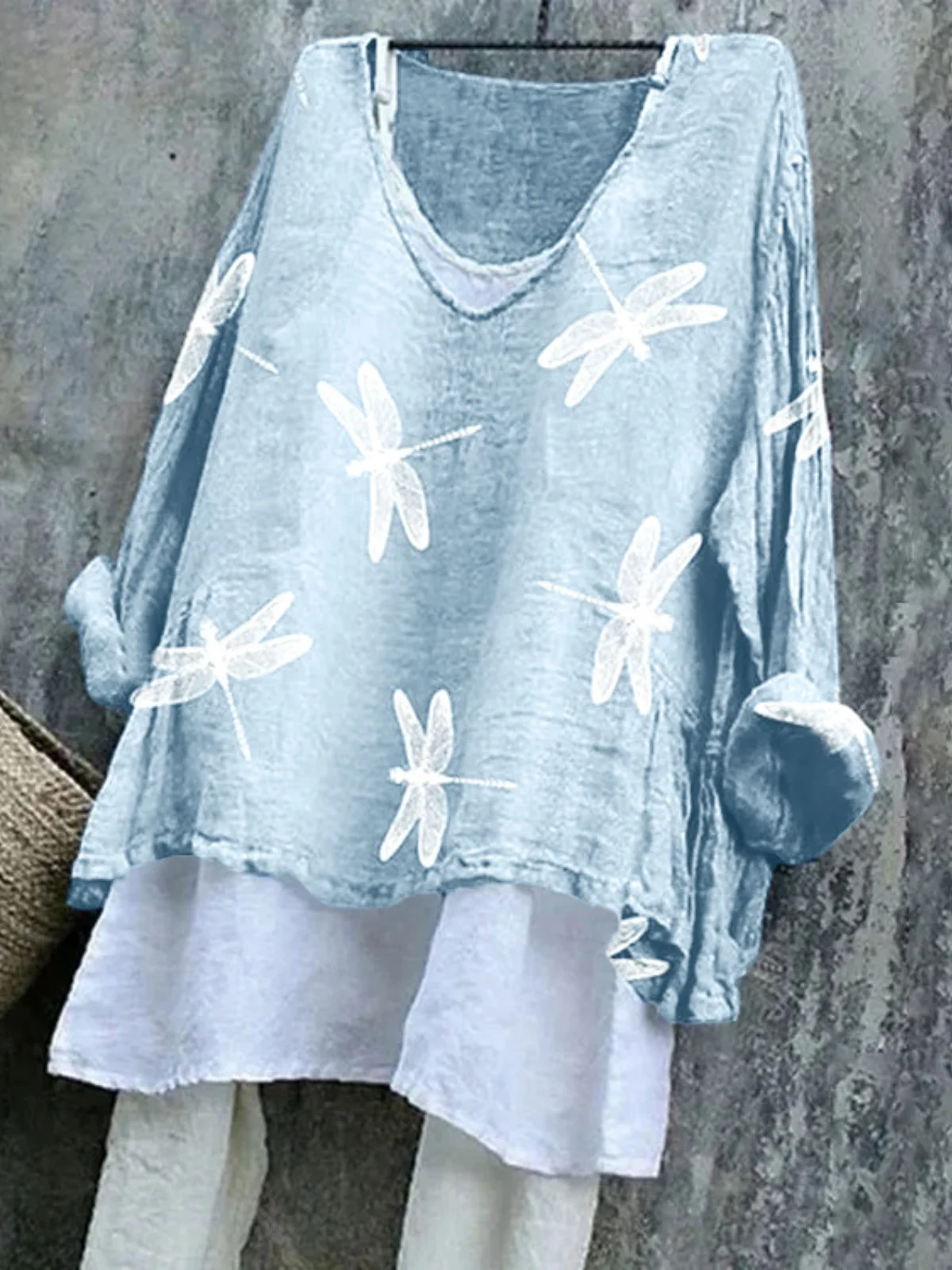 T-shirts Femmes en Lin Imprimé d'Animal Printemps / Automne Coton Col V Quotidien Manches Longues Trapèze Régulier