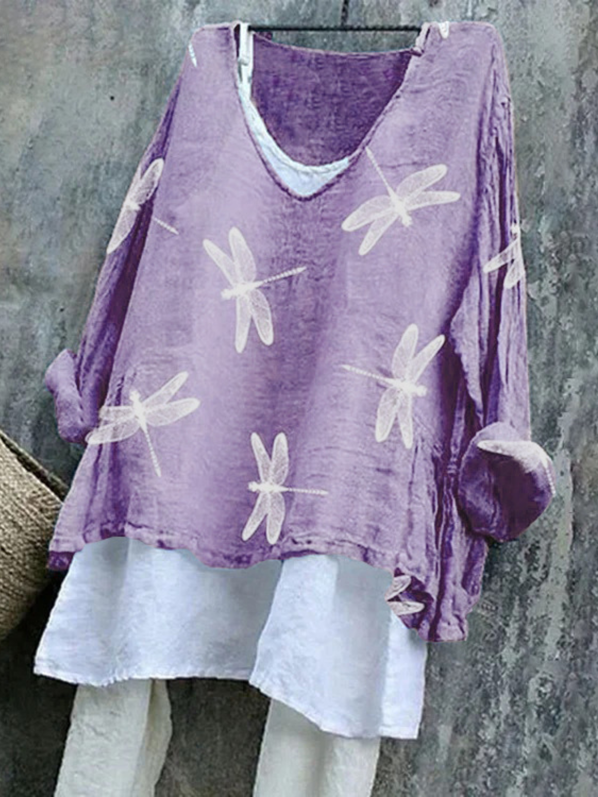 T-shirts Femmes en Lin Imprimé d'Animal Printemps / Automne Coton Col V Quotidien Manches Longues Trapèze Régulier