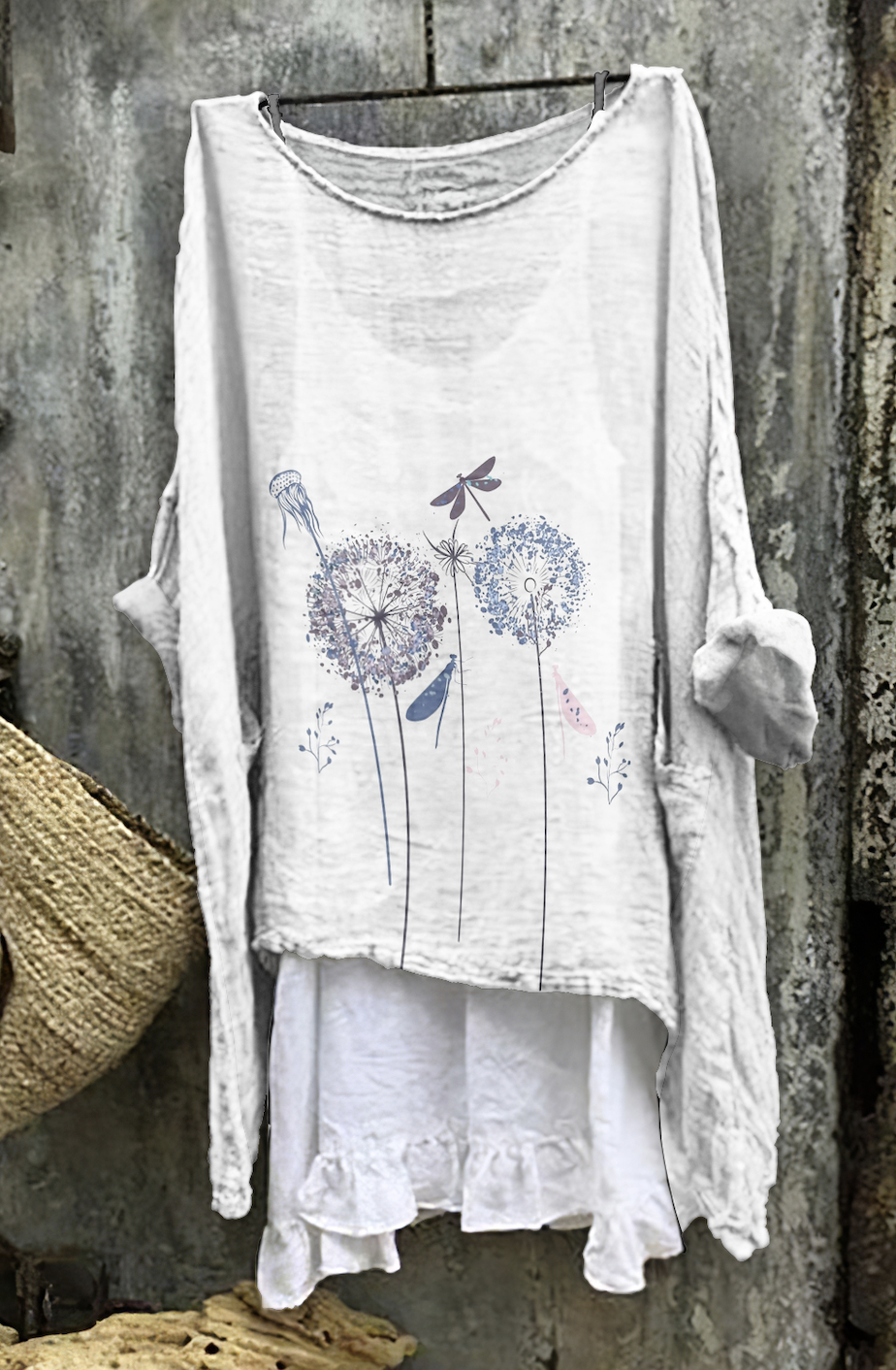 Femmes Floral Blanc Col Rond Confortable Robe Mi-Longue Décontracté