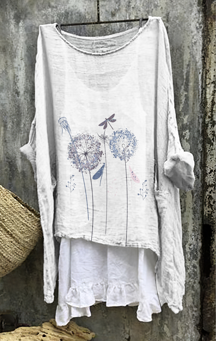 Femmes Floral Blanc Col Rond Confortable Robe Mi-Longue Décontracté
