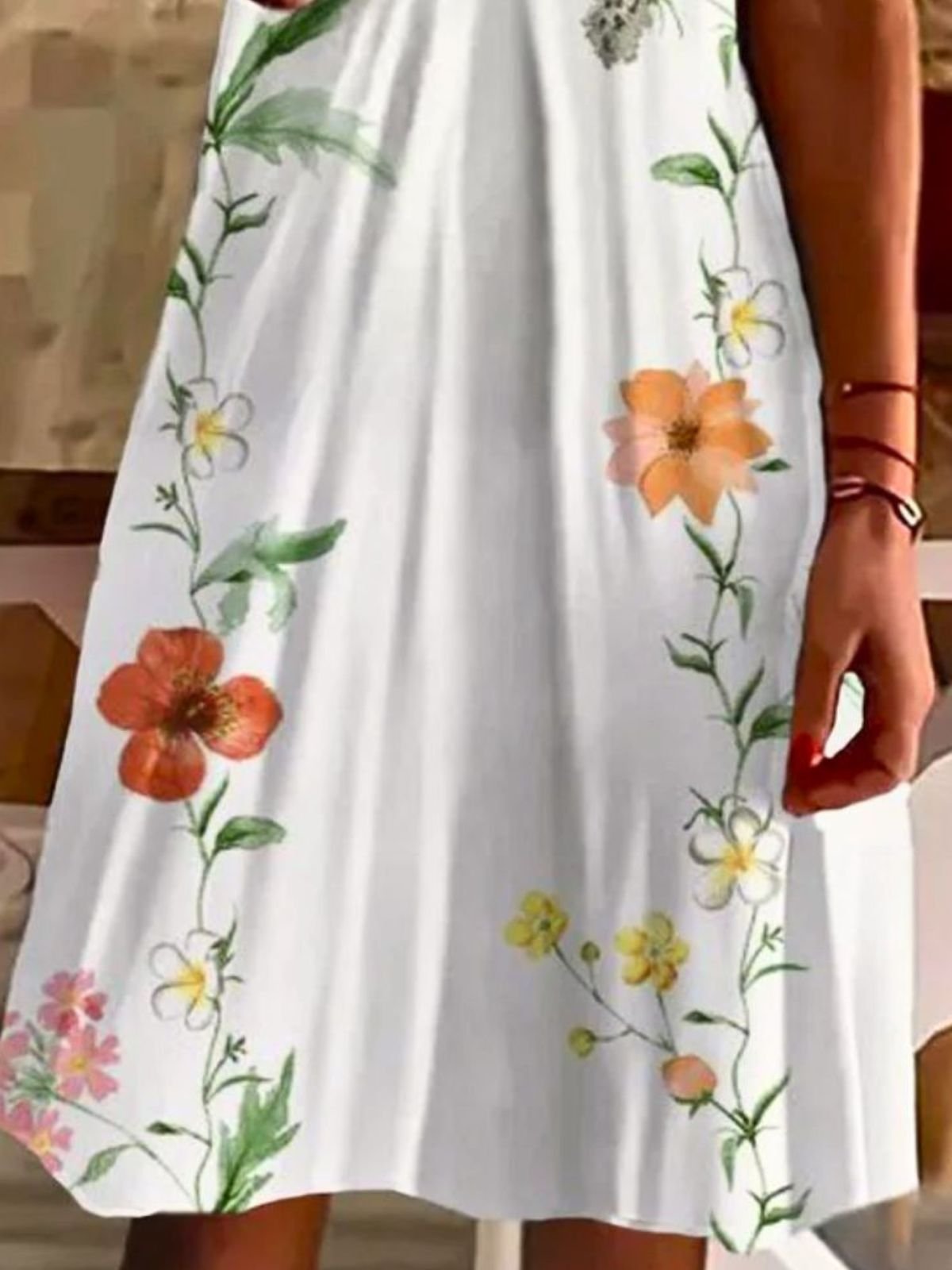 Femmes Floral Blanc Col V Confortable Robe Mi-Longue Décontracté