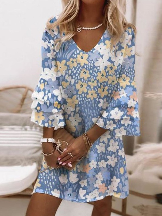 Femmes Floral Comme Image Col V Confortable Robe Mi-Longue Boho