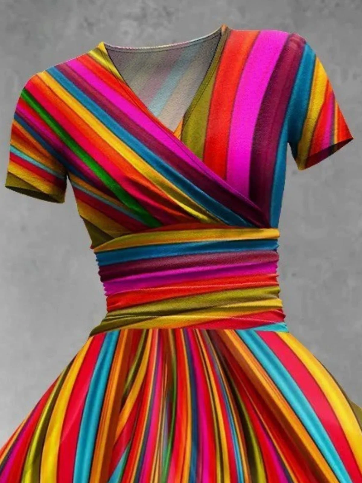 Femmes Rayé Comme Image Col V Confortable Robe Maxi Rétro