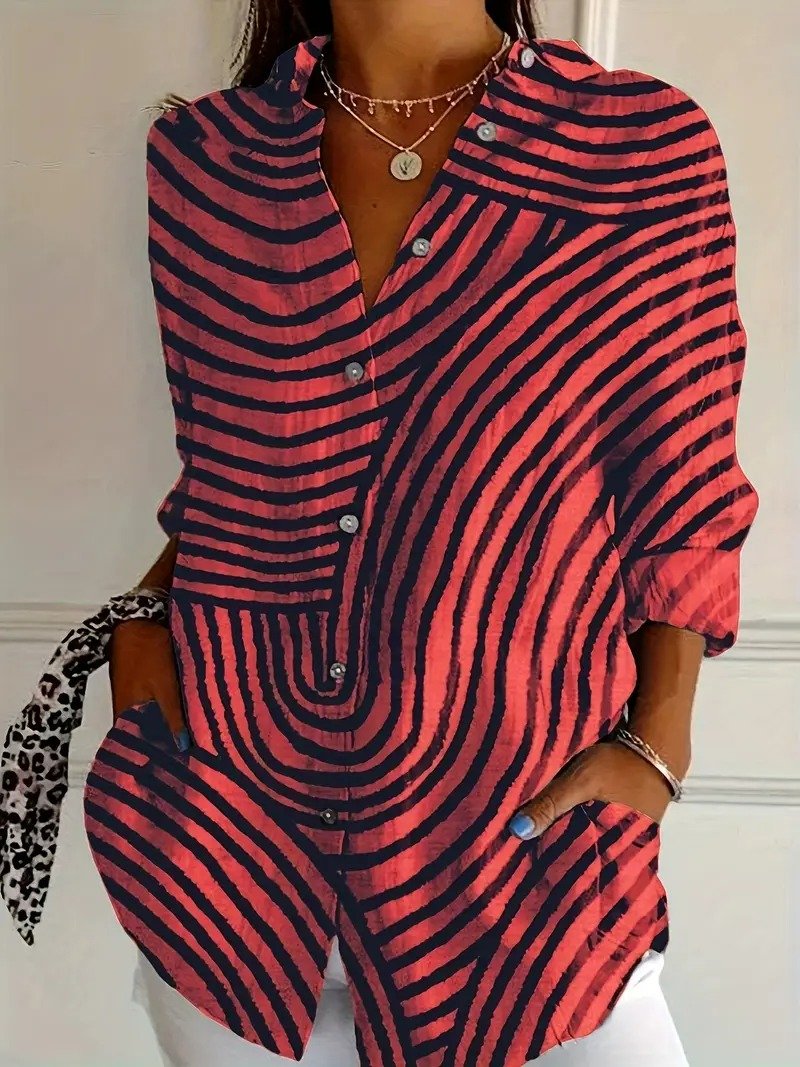 Chemises Rayé Décontracté Printemps / Automne Polyester Coupe Régulière Manches Longues Régulier Régulier Col de Chemise pour Femmes