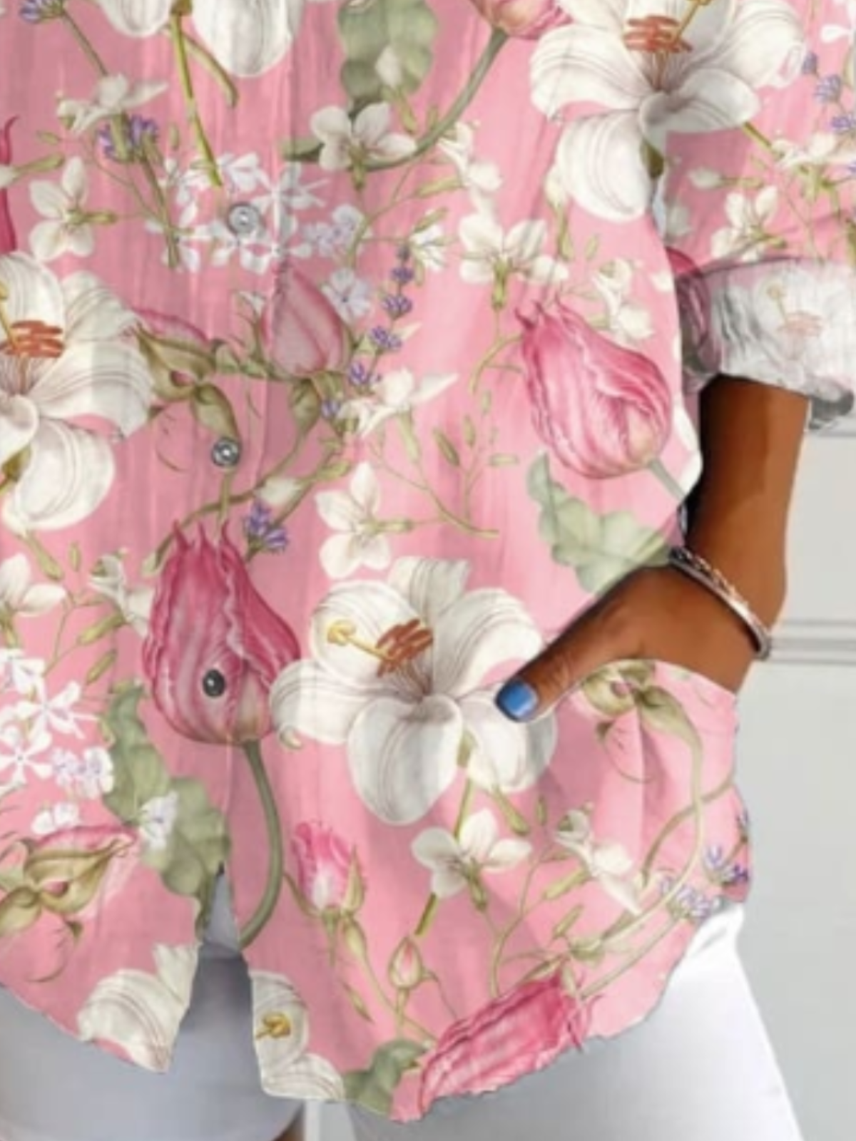 Chemises Décontracté Floral Printemps / Automne Polyester Micro-élasticité Sportif & De Plein Air Coupe Régulière Trapèze Col de Chemise pour Femmes