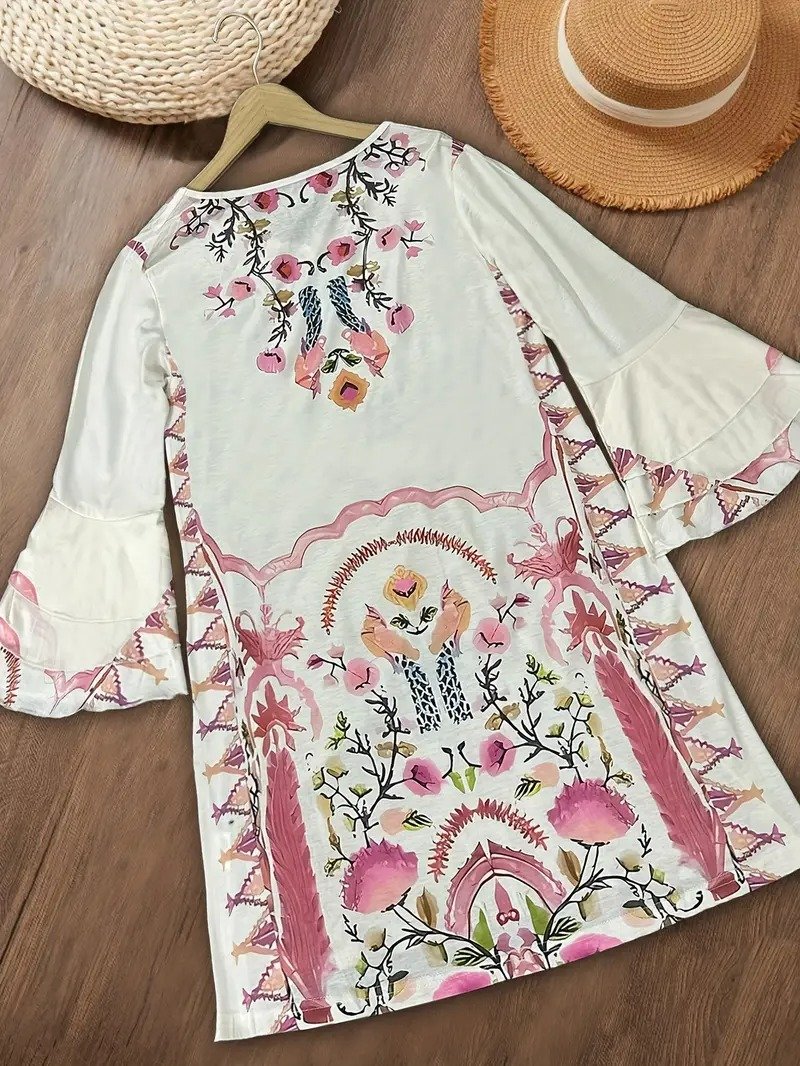 Femmes Floral Comme Image Col V Confortable Robe Mi-Longue Boho