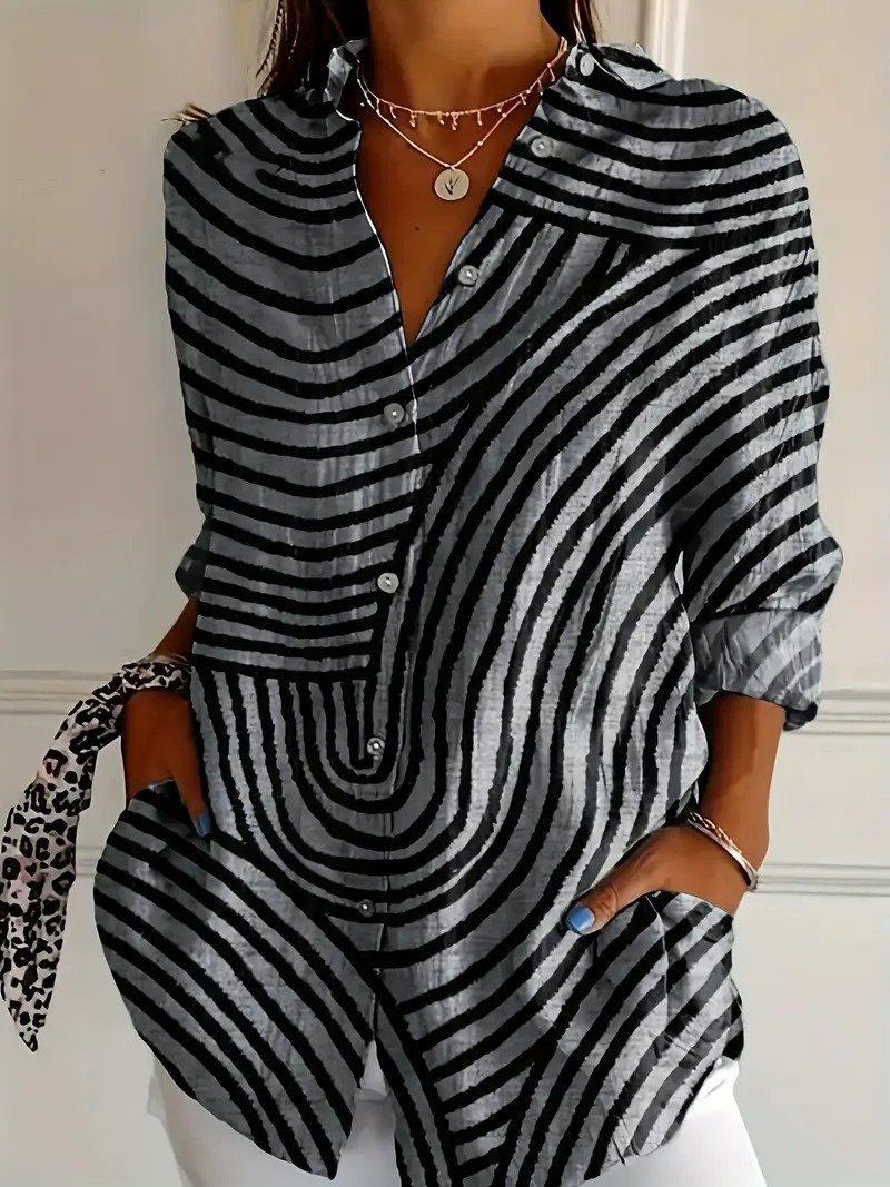 Chemises Rayé Décontracté Printemps / Automne Polyester Coupe Régulière Manches Longues Régulier Régulier Col de Chemise pour Femmes