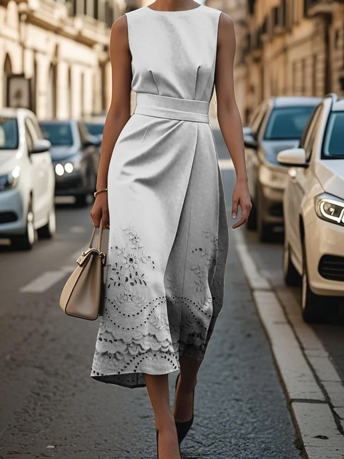 Femmes impression en 3D Comme Image Col Rond Confortable Robe Maxi Rétro