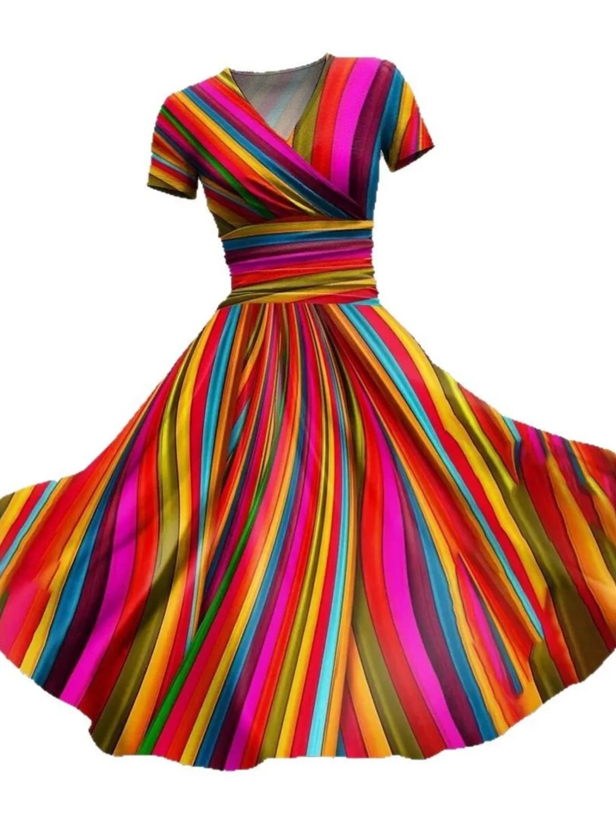 Femmes Rayé Comme Image Col V Confortable Robe Maxi Rétro