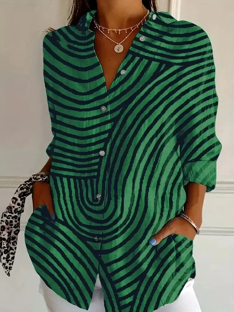 Chemises Rayé Décontracté Printemps / Automne Polyester Coupe Régulière Manches Longues Régulier Régulier Col de Chemise pour Femmes