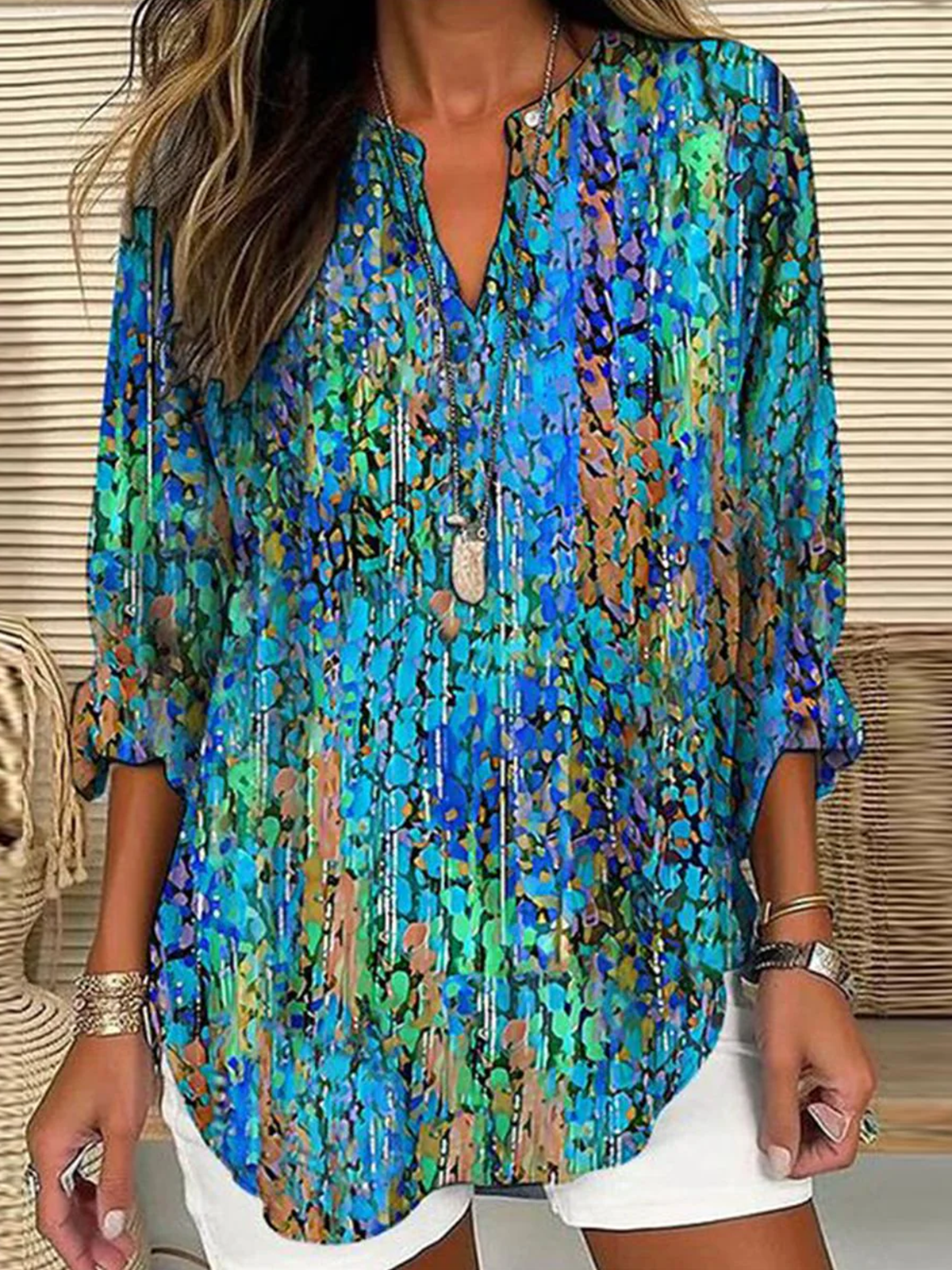 Blouses Géométrique Simple Été Coton Quotidien Ample Demi Manche Droit Régulier pour Femmes