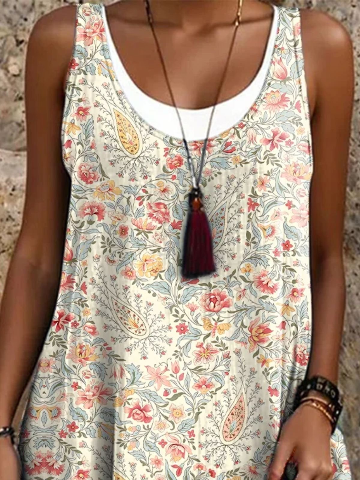 Femmes Floral Comme Image Col Rond Confortable Robe Mi-Longue Décontracté