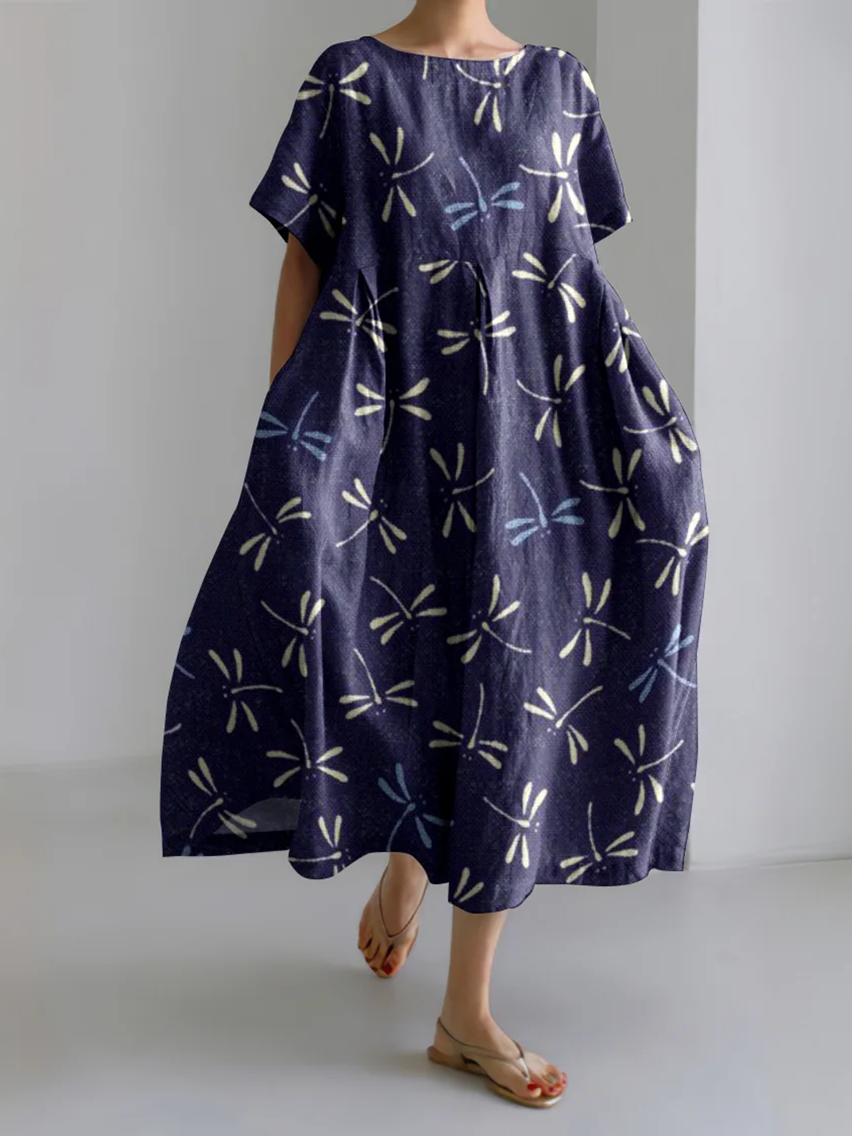 Femmes Imprimé d'Animal Comme Image Col Rond Confortable Robe Maxi Décontracté