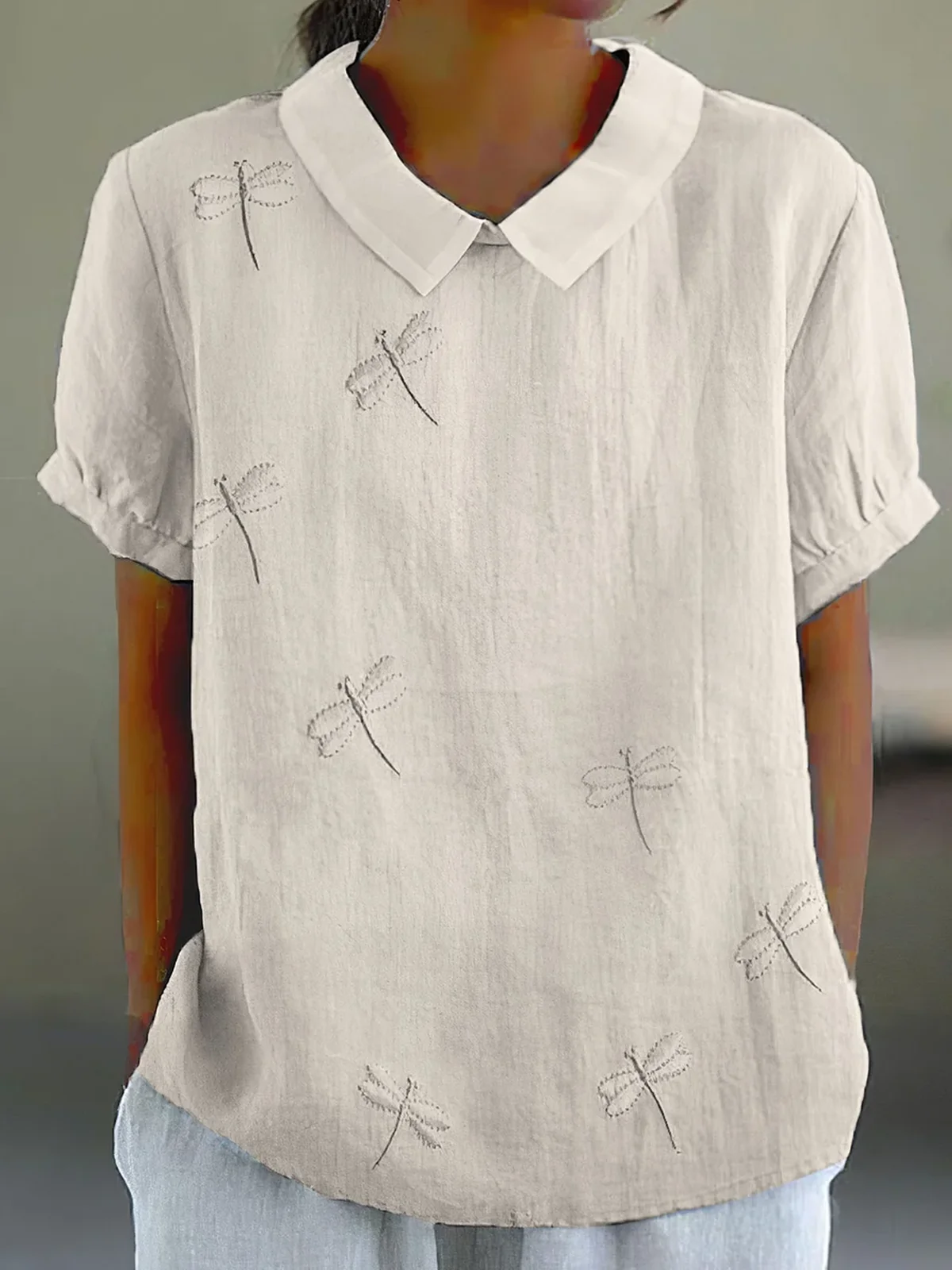 Blouses Simple Été impression en 3D Coton Aucune élasticité Col Châle Régulier Droit Régulier pour Femmes