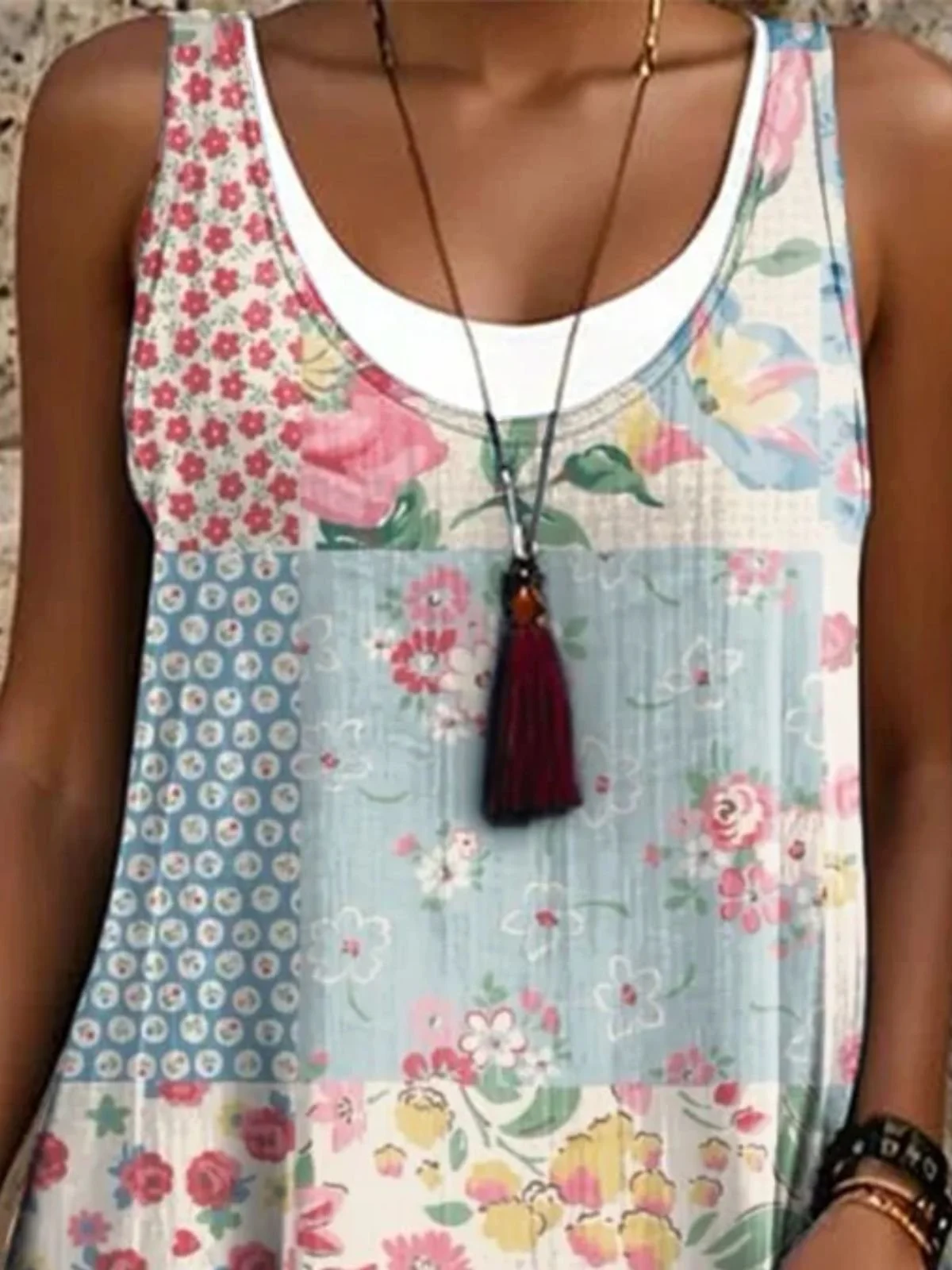 Femmes Floral Comme Image Col Rond Confortable Robe Mi-Longue Décontracté